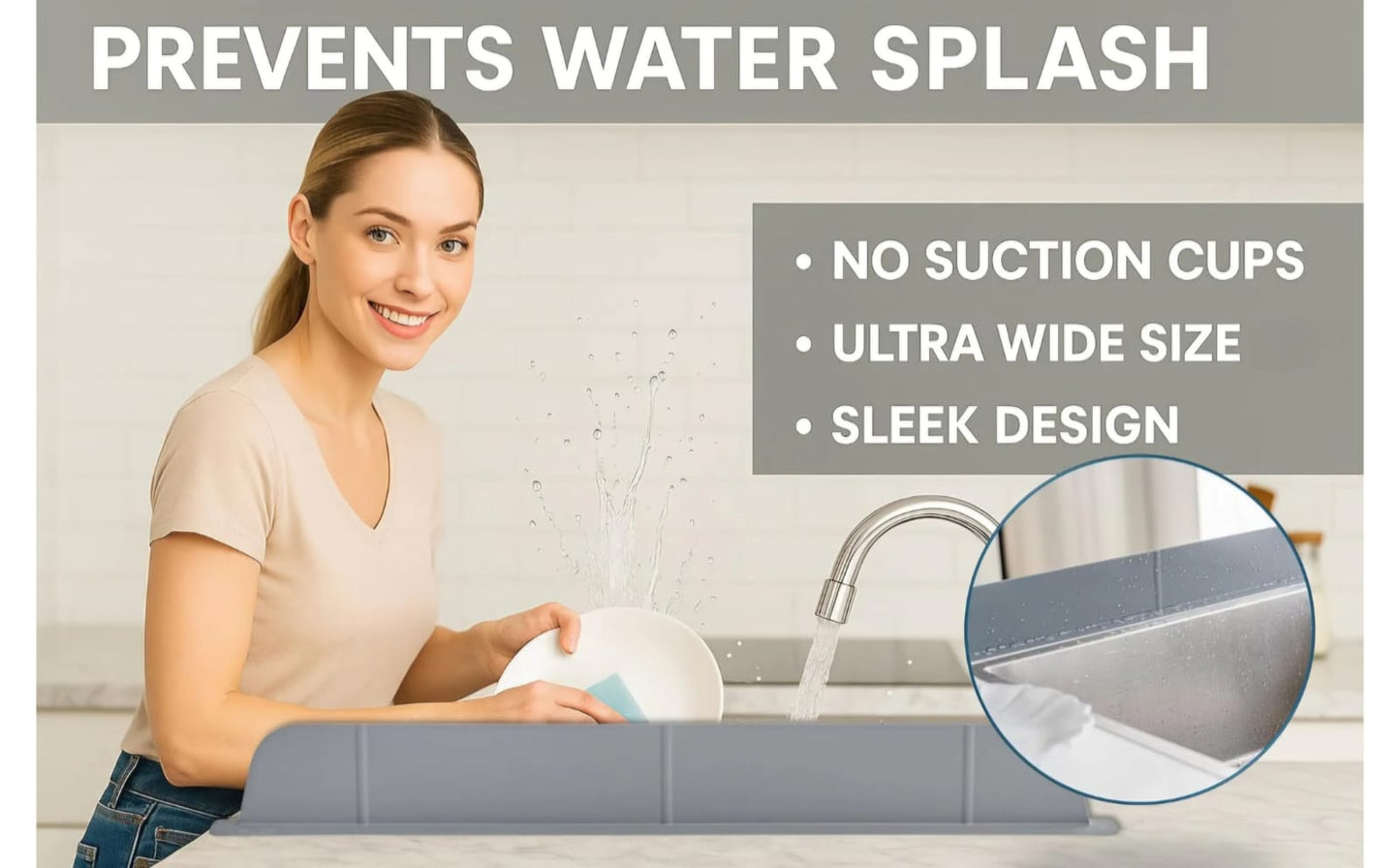 Kitchen Sink Splash Guard – Extra Wide Water Protection