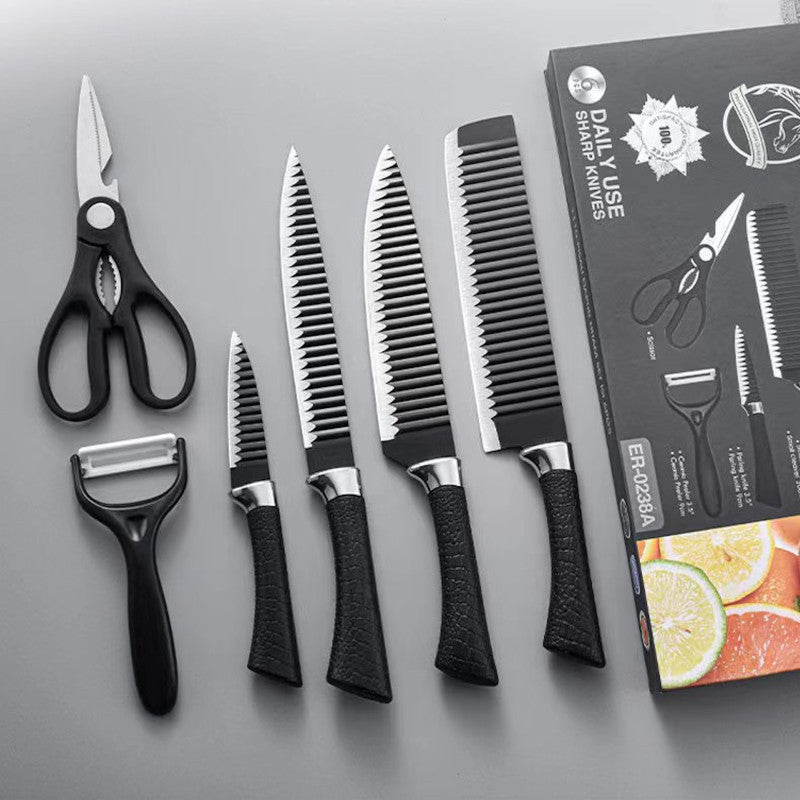 Imported Black Wavy 6-Piece Stainless Steel Knife Set – Stylish & Durable.