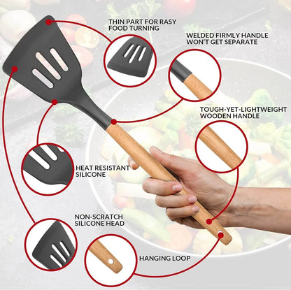 Kitchen Utensils Set of 12, Silicone Cooking Utensils with Holder