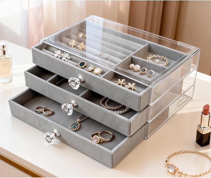 ACRYLIC VALVET JEWELLEY BOX