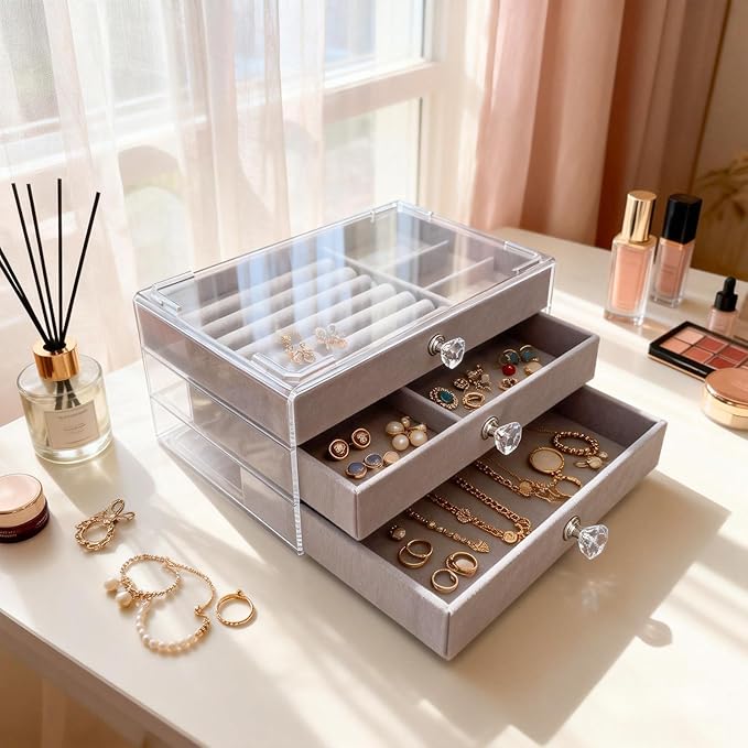 ACRYLIC VALVET JEWELLEY BOX