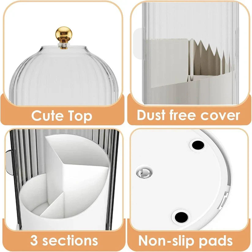 360° Rotating Makeup Brush Holder with Lid – Dustproof Vanity Organizer for Brushes & Cosmetics