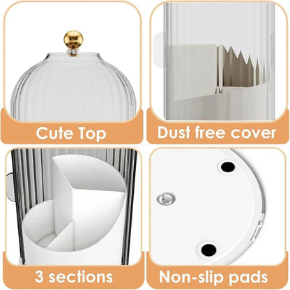 360° Rotating Makeup Brush Holder with Lid – Dustproof Vanity Organizer for Brushes & Cosmetics
