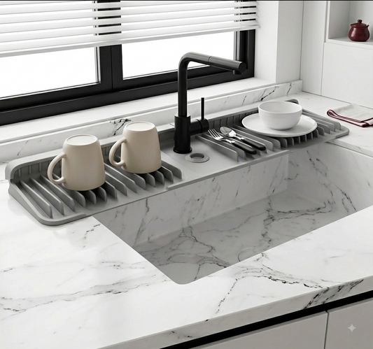 Silicone Sink Faucet Splash Guard Mat – Quick Drain & Drying Organizer