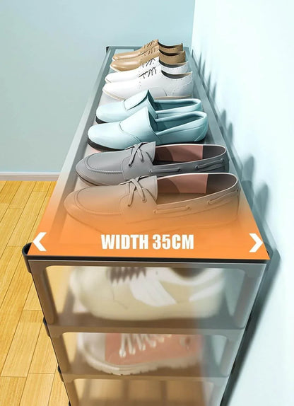 Metal Shoe Rack with Coat Hooks – Dustproof Entryway Shoe Cabinet & Organizer