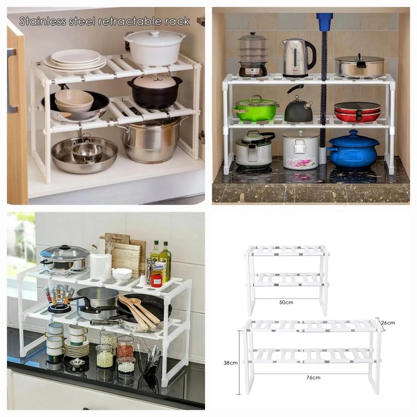 Stainless Steel Storage Organizer Adjustable Kitchen Rack Holder