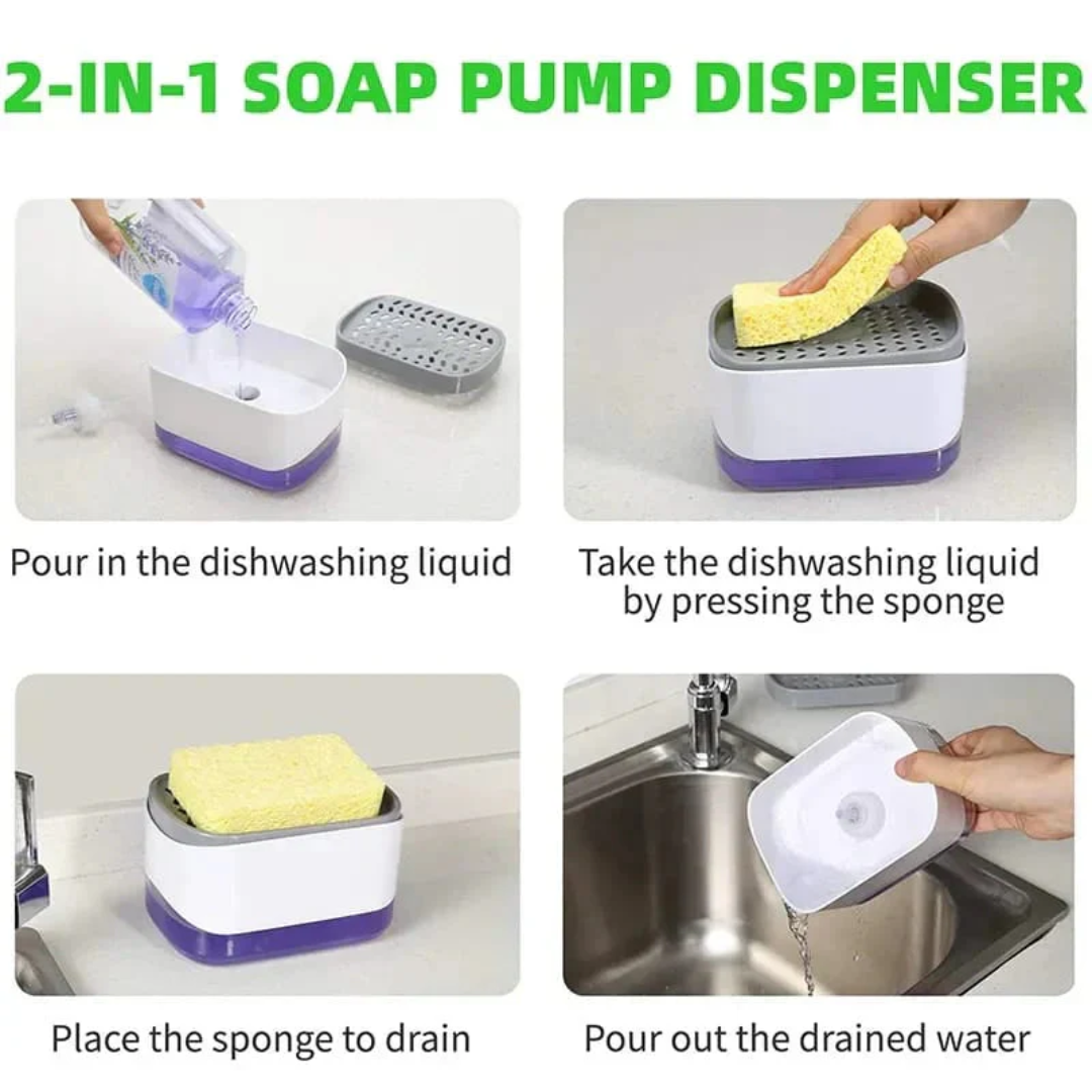 2-in-1 Soap Pump Dispenser with Sponge |  Dish Soap Liquid Holder