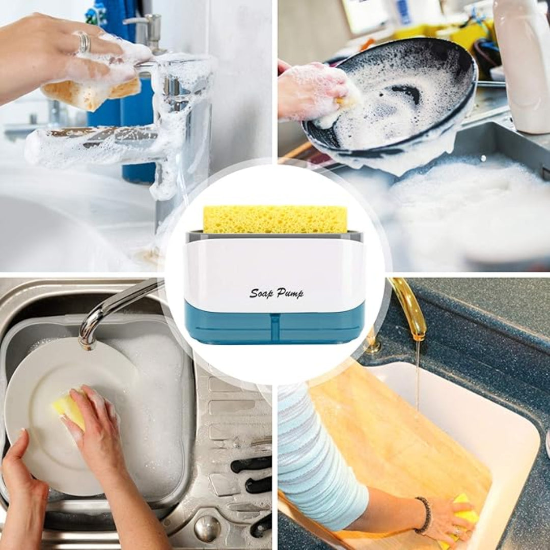 2-in-1 Soap Pump Dispenser with Sponge |  Dish Soap Liquid Holder