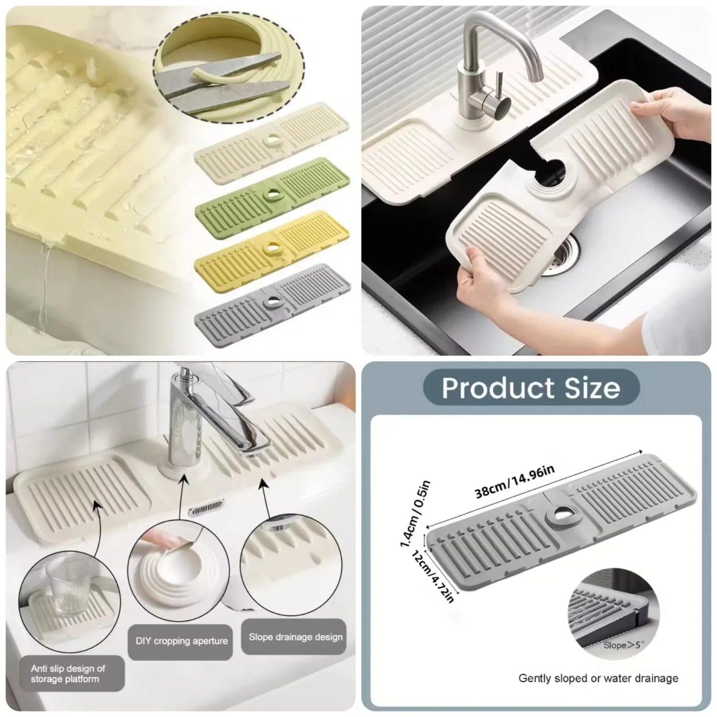 Silicone Sink Faucet Splash Guard Mat – Quick Drain & Drying Organizer