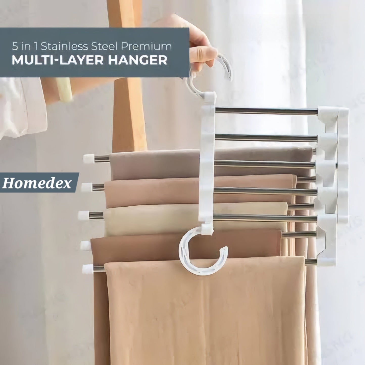 Premium Stainless Steel Multilayer Clothes Hanger  5 Tier-Closet Organizer