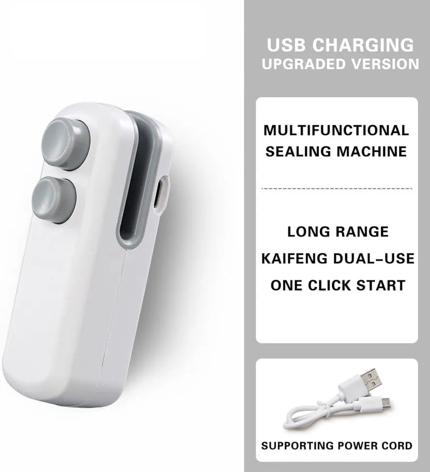 2 in 1 USB Rechargeable Magnetic Bag Sealer with Cutter & Long Lasting Battery.