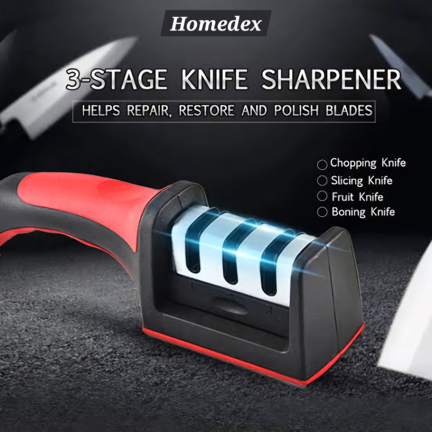 3-Stage Knife Sharpener – Repair, Sharpen & Polish