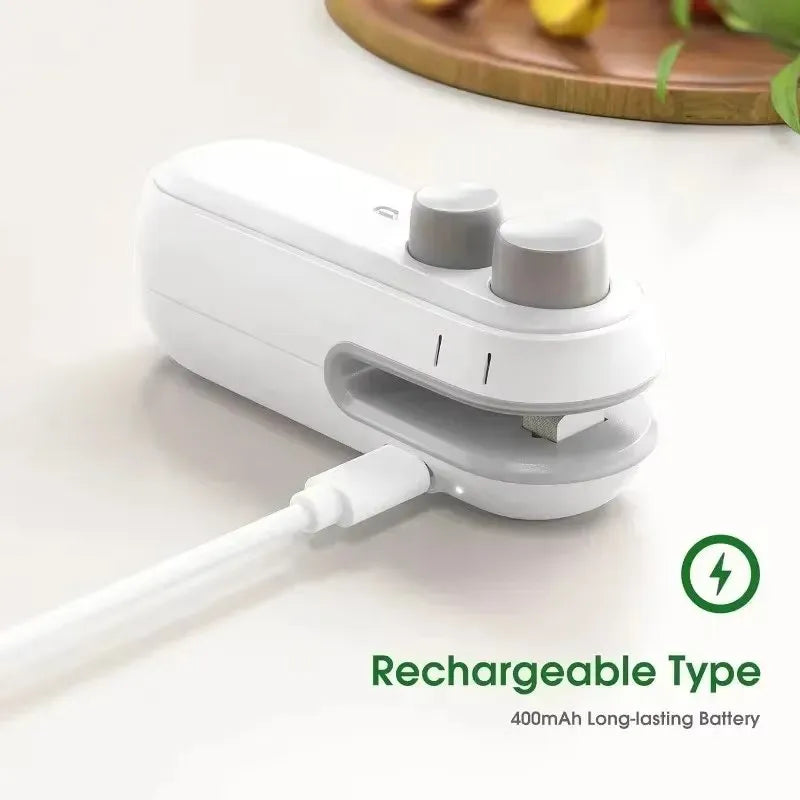 2 in 1 USB Rechargeable Magnetic Bag Sealer with Cutter & Long Lasting Battery.