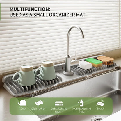 Silicone Sink Faucet Splash Guard Mat – Quick Drain & Drying Organizer